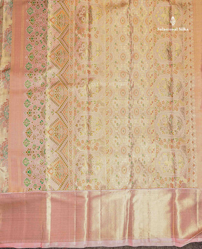 Pure Zari Pallu Of Sandal Kanjivaram Silk Saree 