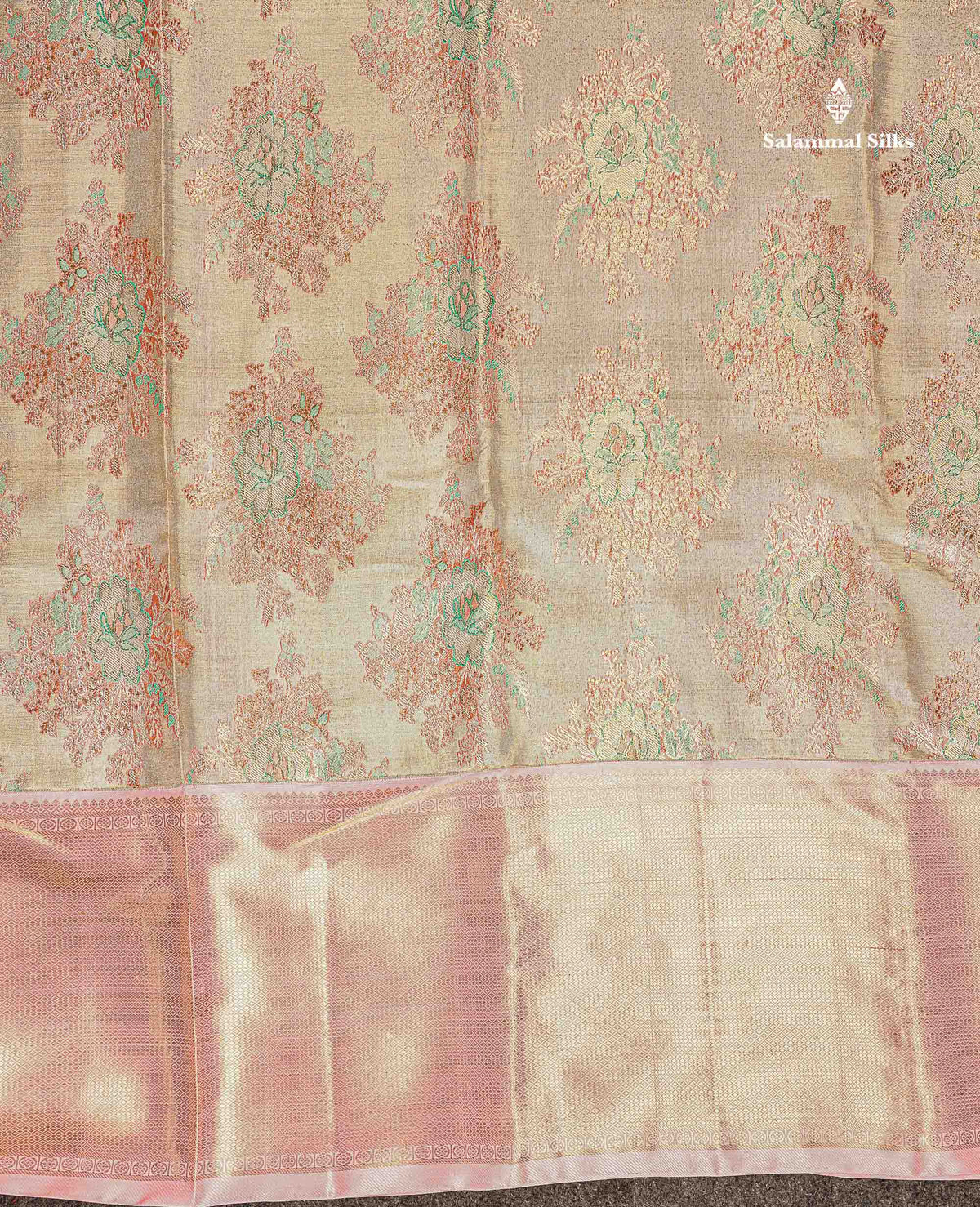 Baby Pink Korvai Border Of Sandal Pure Zari Kanjivaram Silk Saree
