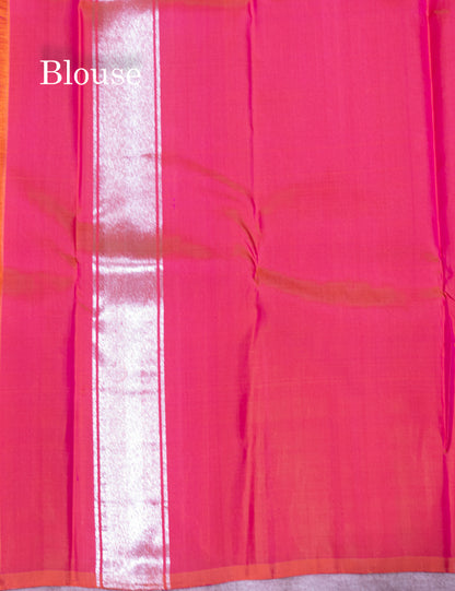 Pinkish Orange Colour 8Kol Pure Kanjivaram Silk Saree With Fancy Border