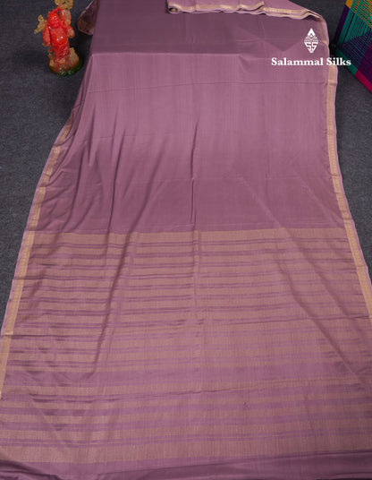 Beautiful Lavender Plain Semi Mysore Silk Saree With Small Traditional Zari Border