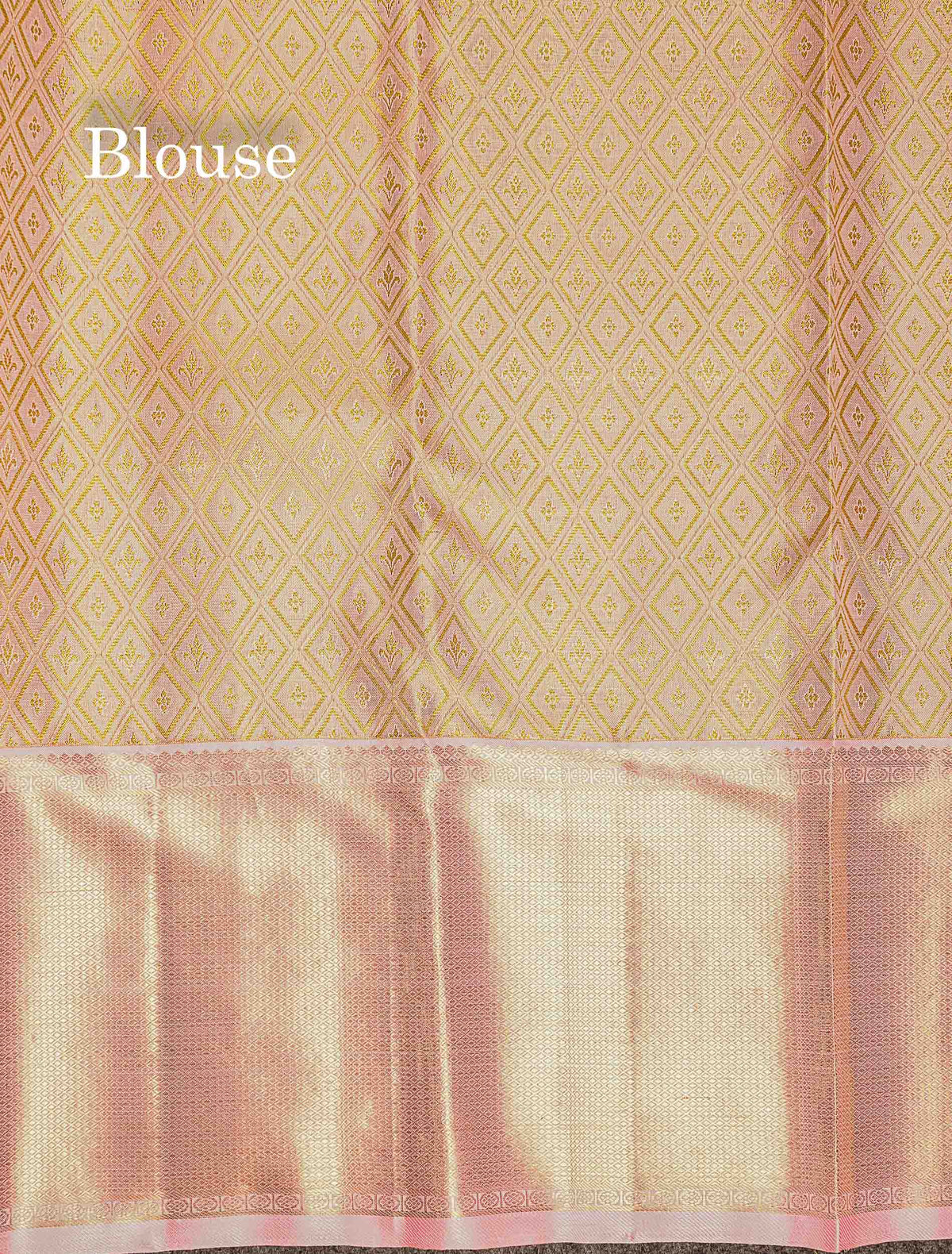 Contrast Baby Pink Blouse Of Sandal Pure Zari Kanjivaram Silk Saree