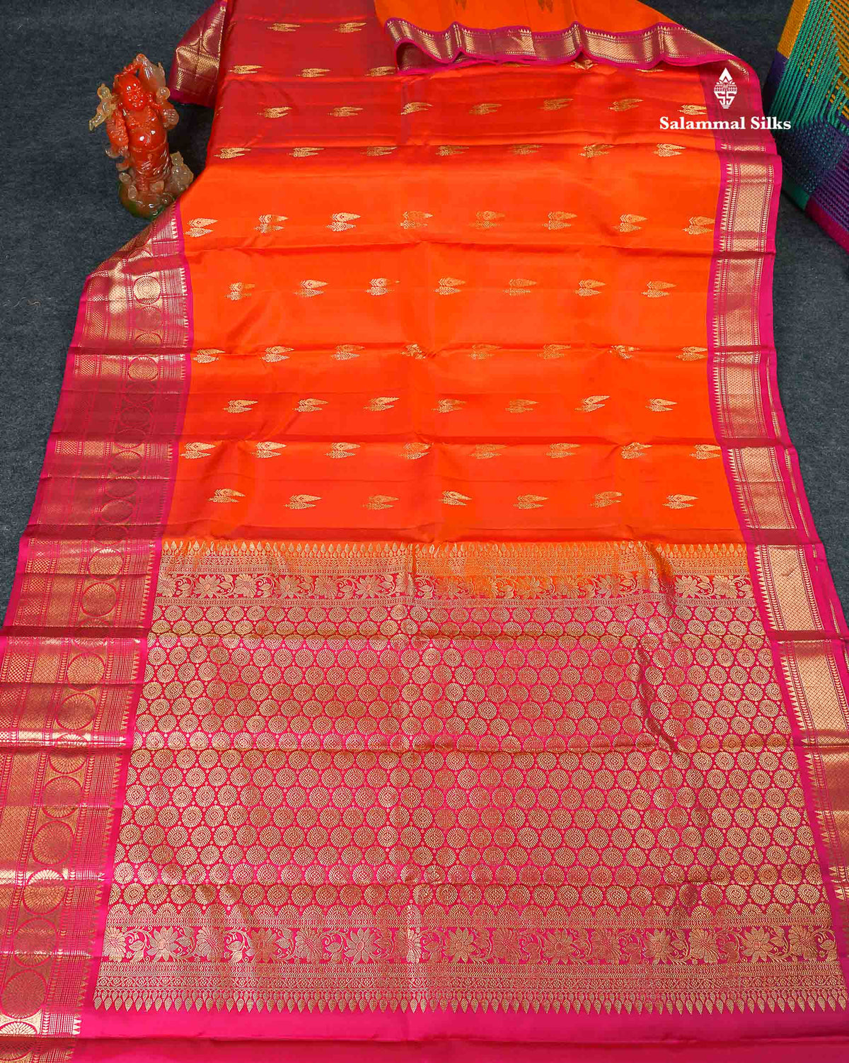 Pure Mix Silk Saree - Orange Colour Body With Contrast Magenta Pink Evening Morning Border