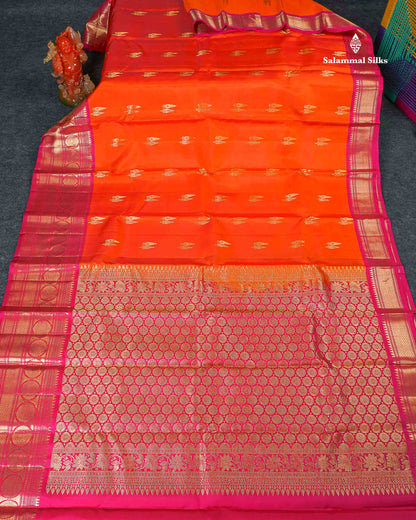 Pure Mix Silk Saree - Orange Colour Body With Contrast Magenta Pink Evening Morning Border