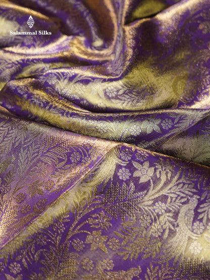 Light Lavender Colour Pure Kanjivaram Silk Saree With Contrast Long Pink Border