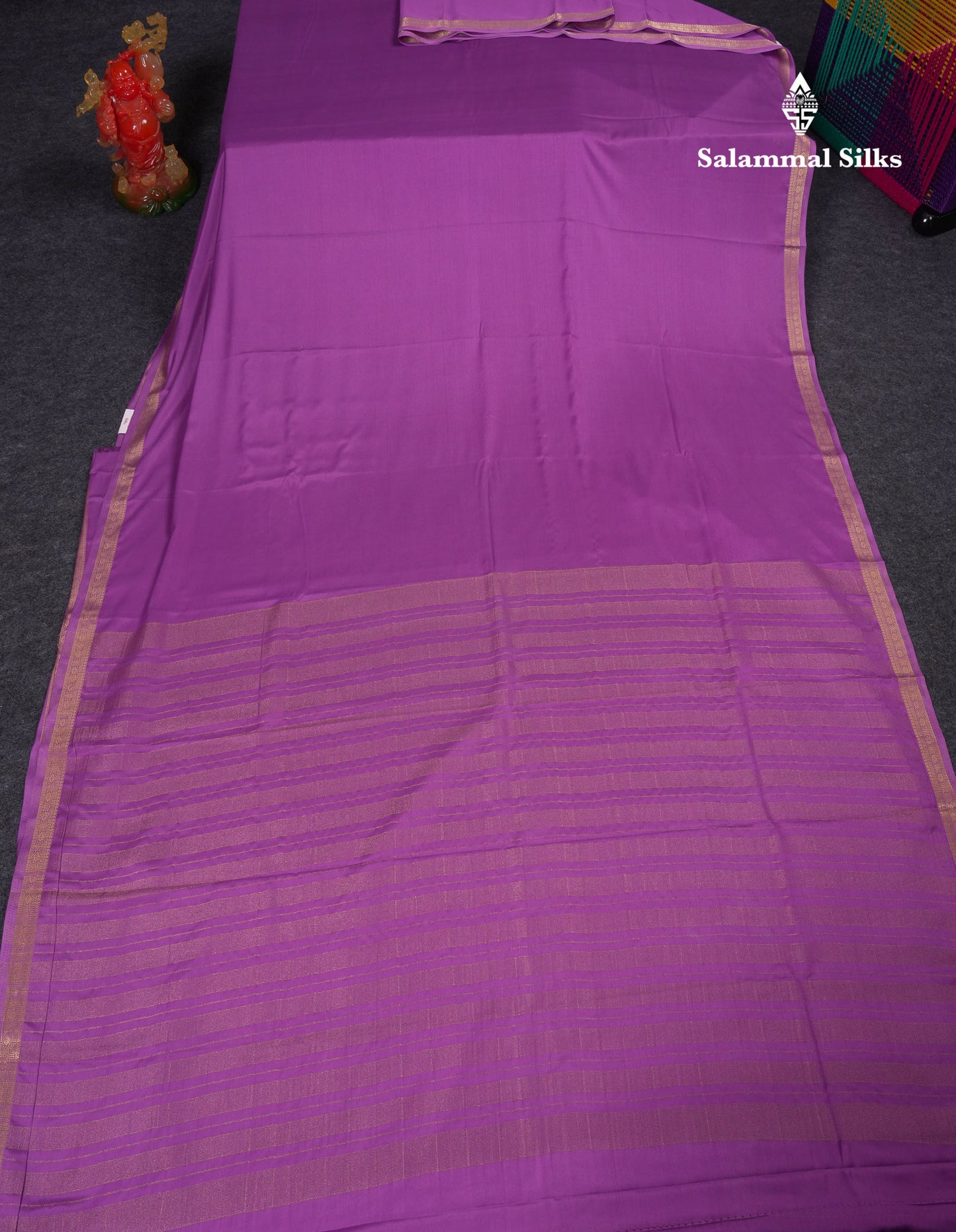 Beautiful Lavender Plain Semi Mysore Silk Saree With Small Traditional Zari Border