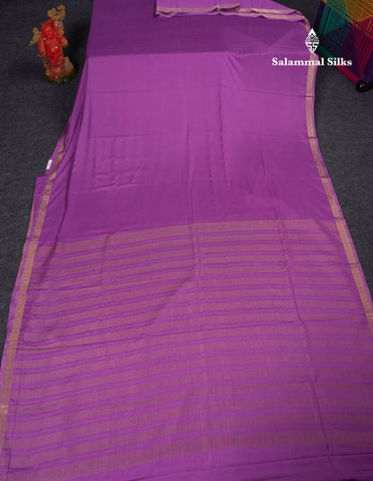Beautiful Lavender Plain Semi Mysore Silk Saree With Small Traditional Zari Border