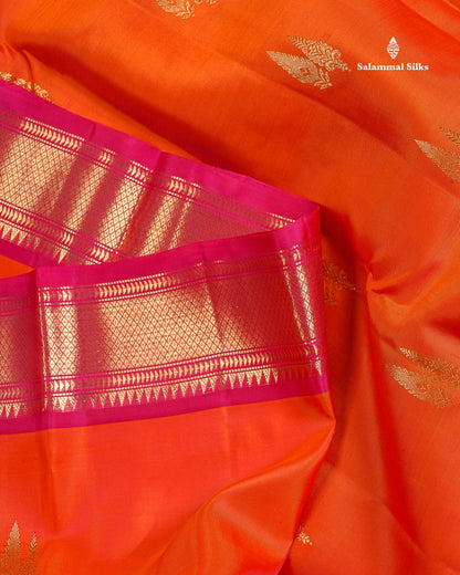 Pure Mix Silk Saree - Orange Colour Body With Contrast Pink Evening Morning Border