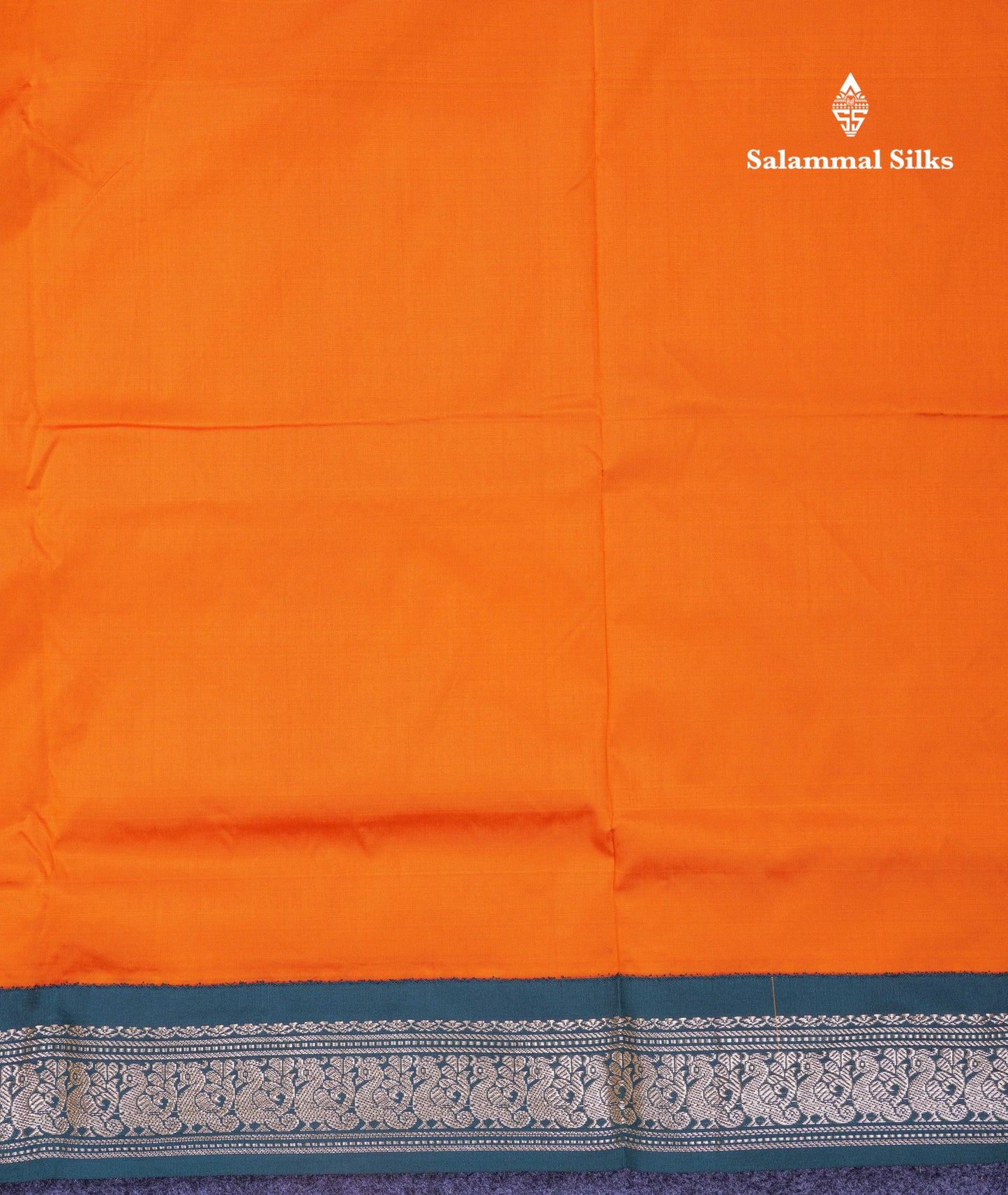 9.5 Yards Semi Silk Saree Orange with Contrast Bottle Green Traditional Border