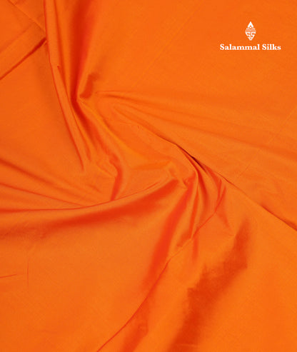 9.5 Yards Semi Silk Saree Orange with Contrast Bottle Green Traditional Border