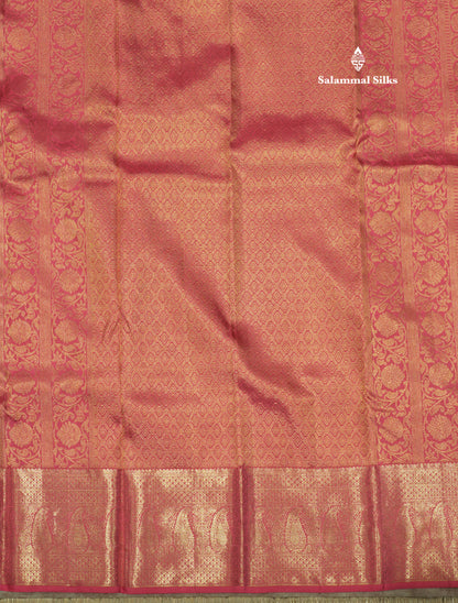 Pink Colour Pure Kanjivaram Silk Saree With Gold Zari Border