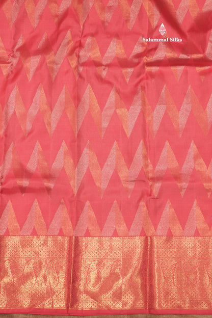 Pink Colour Pure Kanjivaram Silk Saree With Gold Zari Border