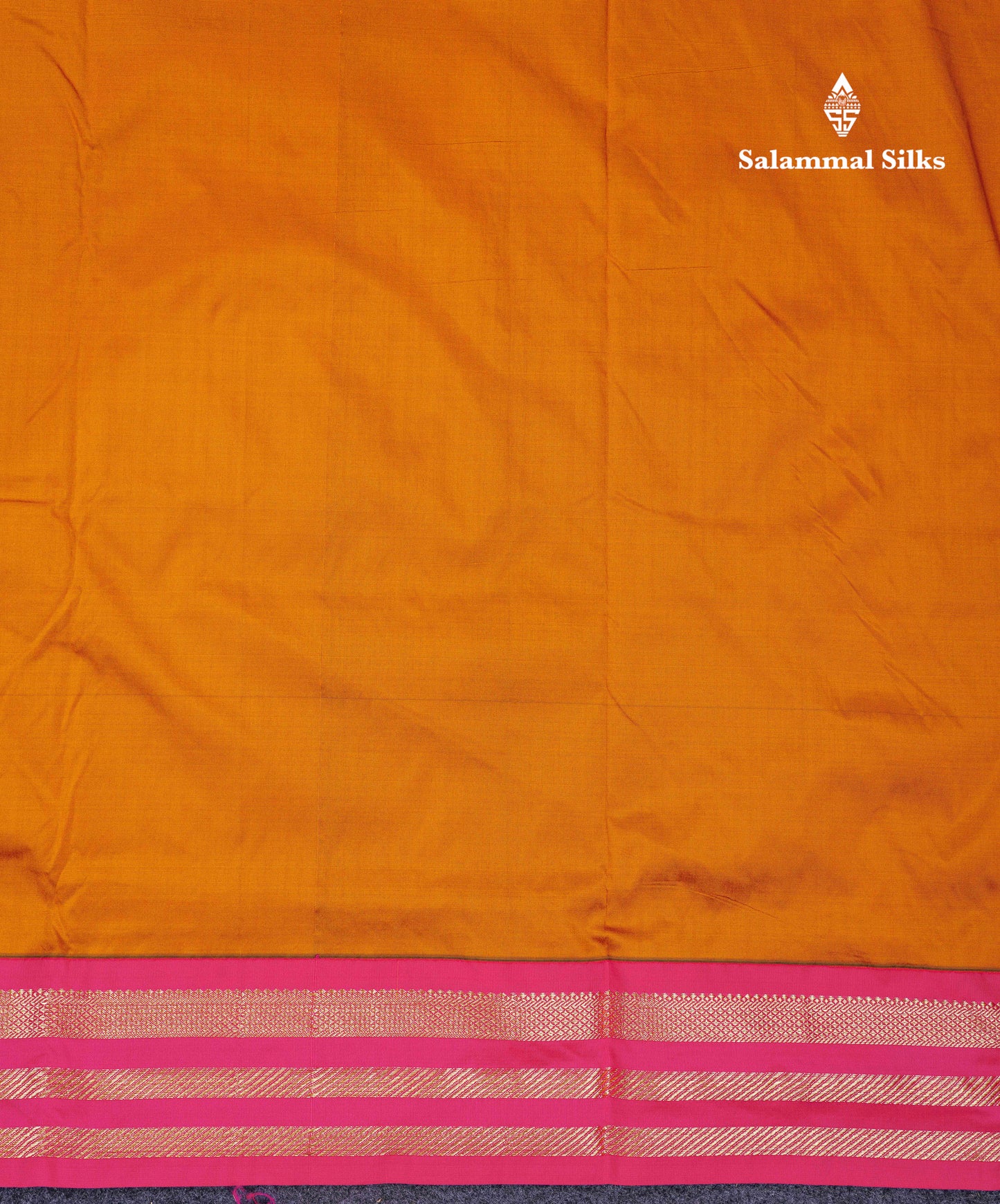 9.5 Yards Semi Silk Saree Mustard Yellow with Contrast Pink Traditional Border