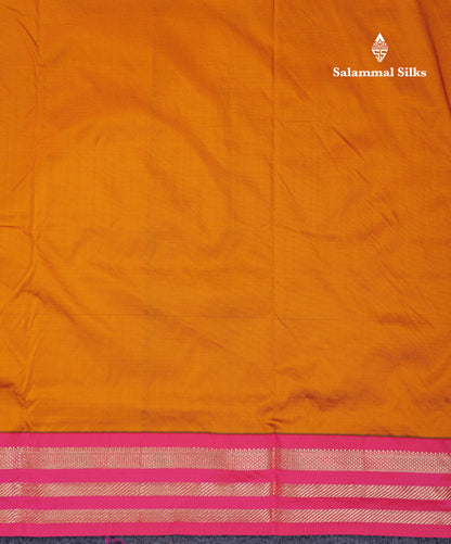 9.5 Yards Semi Silk Saree Mustard Yellow with Contrast Pink Traditional Border