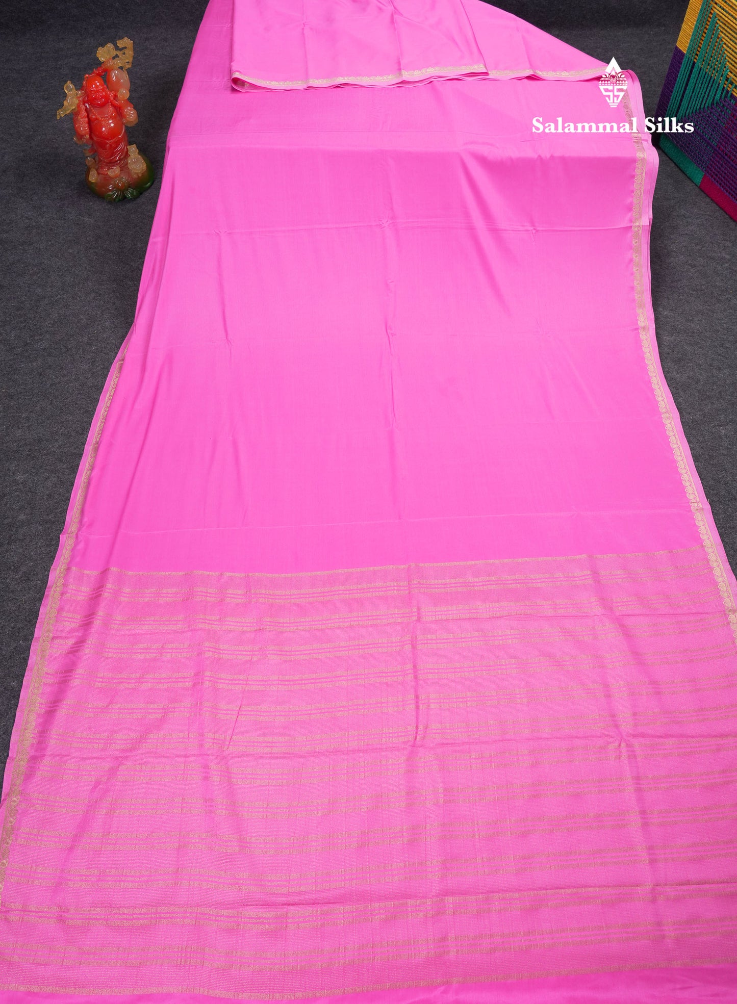 Beautiful Chilly Red Plain Semi Mysore Silk Saree With Small Traditional Zari Border