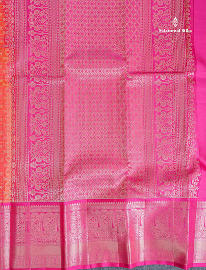 Pure Kanjivaram Silk Saree - Parrot Green Colour Body Checks With Butta & Sapphire Green Border