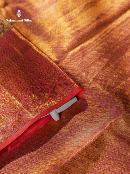 Beautiful Light Violet Tissue Bridal Pure Kanjivaram Silk Saree With Contrast Peach Traditional Border