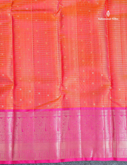 Pure Kanjivaram Silk Saree - Parrot Green Colour Body Checks With Butta & Sapphire Green Border