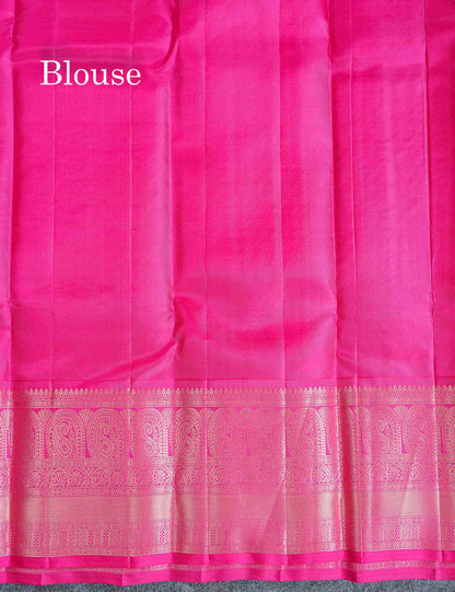 Pure Kanjivaram Silk Saree - Parrot Green Colour Body Checks With Butta & Sapphire Green Border
