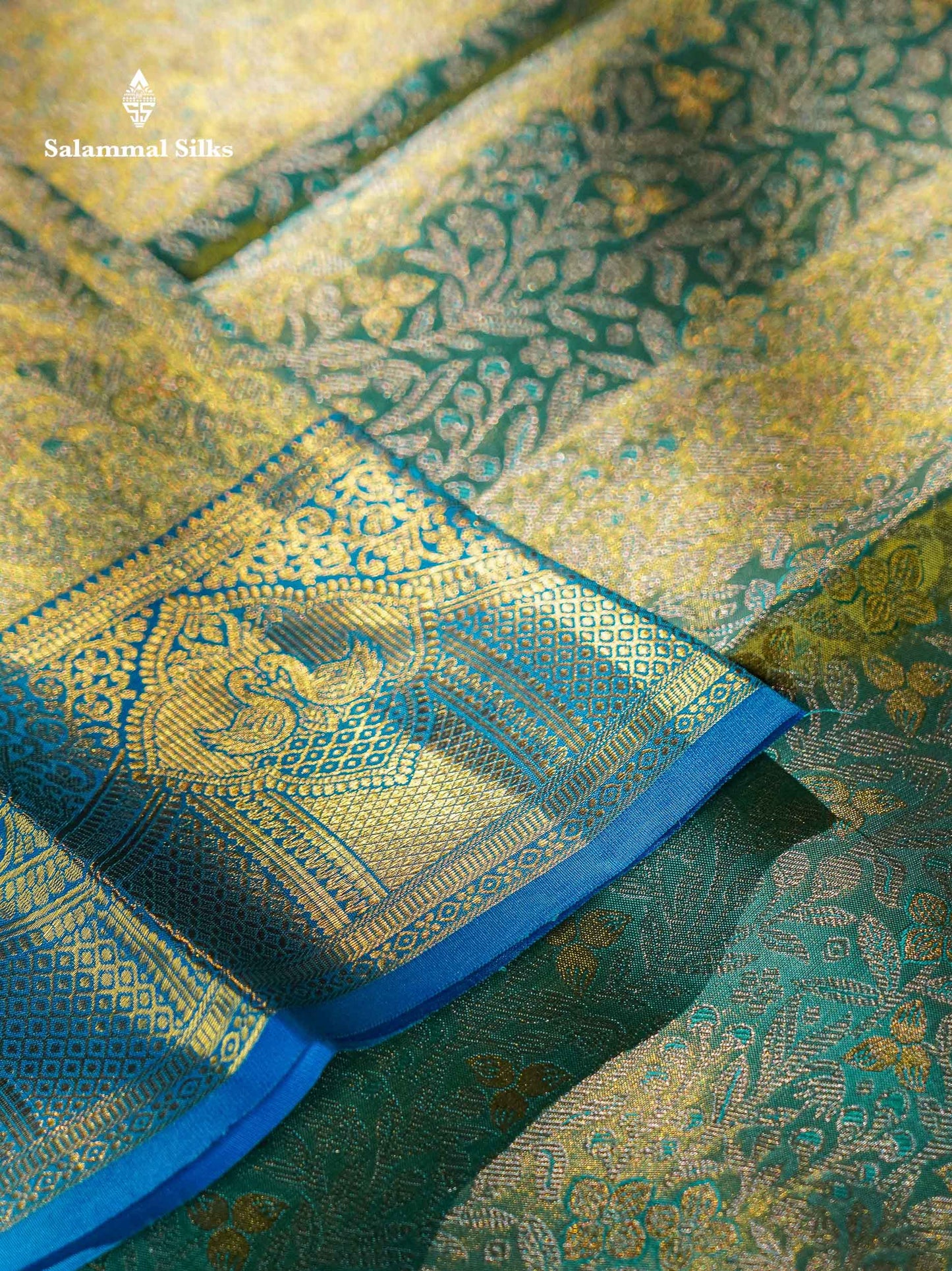 Pastel Blue Tissue Bridal Pure Kanjivaram Silk Saree With Contrast Sky Blue Border