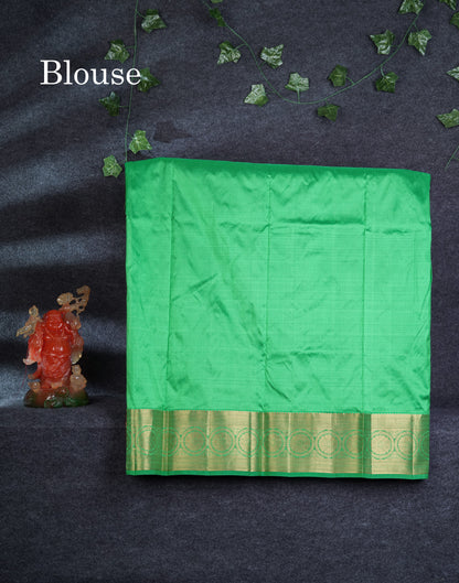 Pure Silk Pattu Pavadai (Mango Yellow) With Contrast Green Blouse 44"