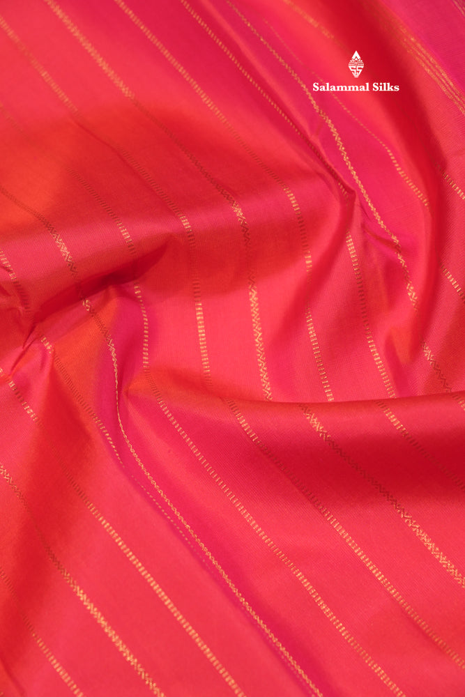 Pinkish Orange Colour Pure Kanjivaram Silk Saree With Pink Border