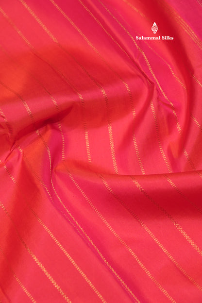 Pinkish Orange Colour Pure Kanjivaram Silk Saree With Pink Border