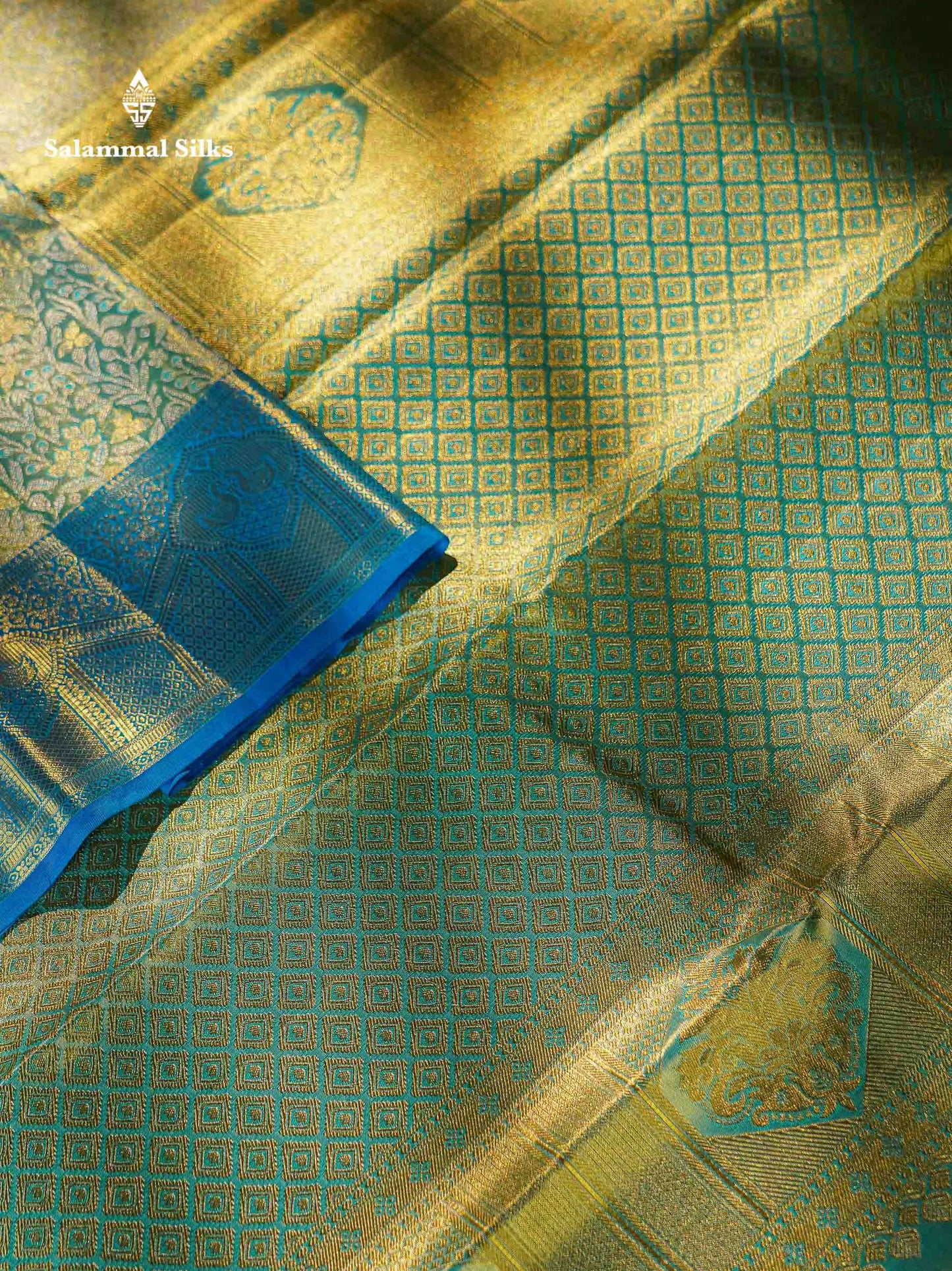 Pastel Blue Tissue Bridal Pure Kanjivaram Silk Saree With Contrast Sky Blue Border