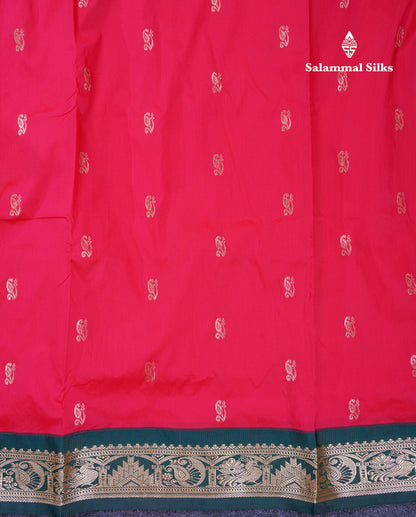 11 Yards Semi Silk Saree Dual Tone Red with Contrast Bottle Green Traditional Border