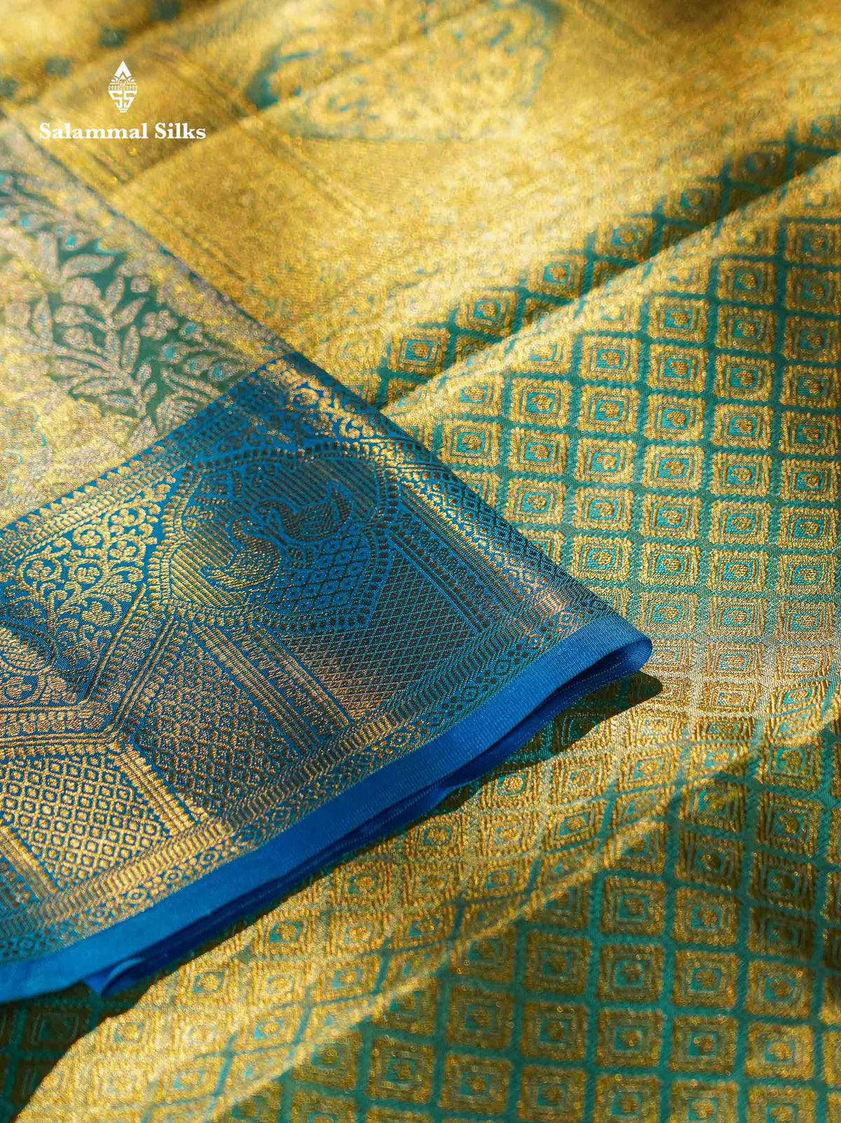 Pastel Blue Tissue Bridal Pure Kanjivaram Silk Saree With Contrast Sky Blue Border