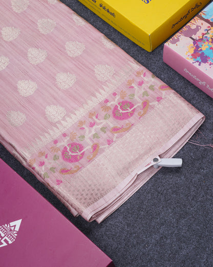 Baby Pink Semi Tussar Fancy Saree With Blouse