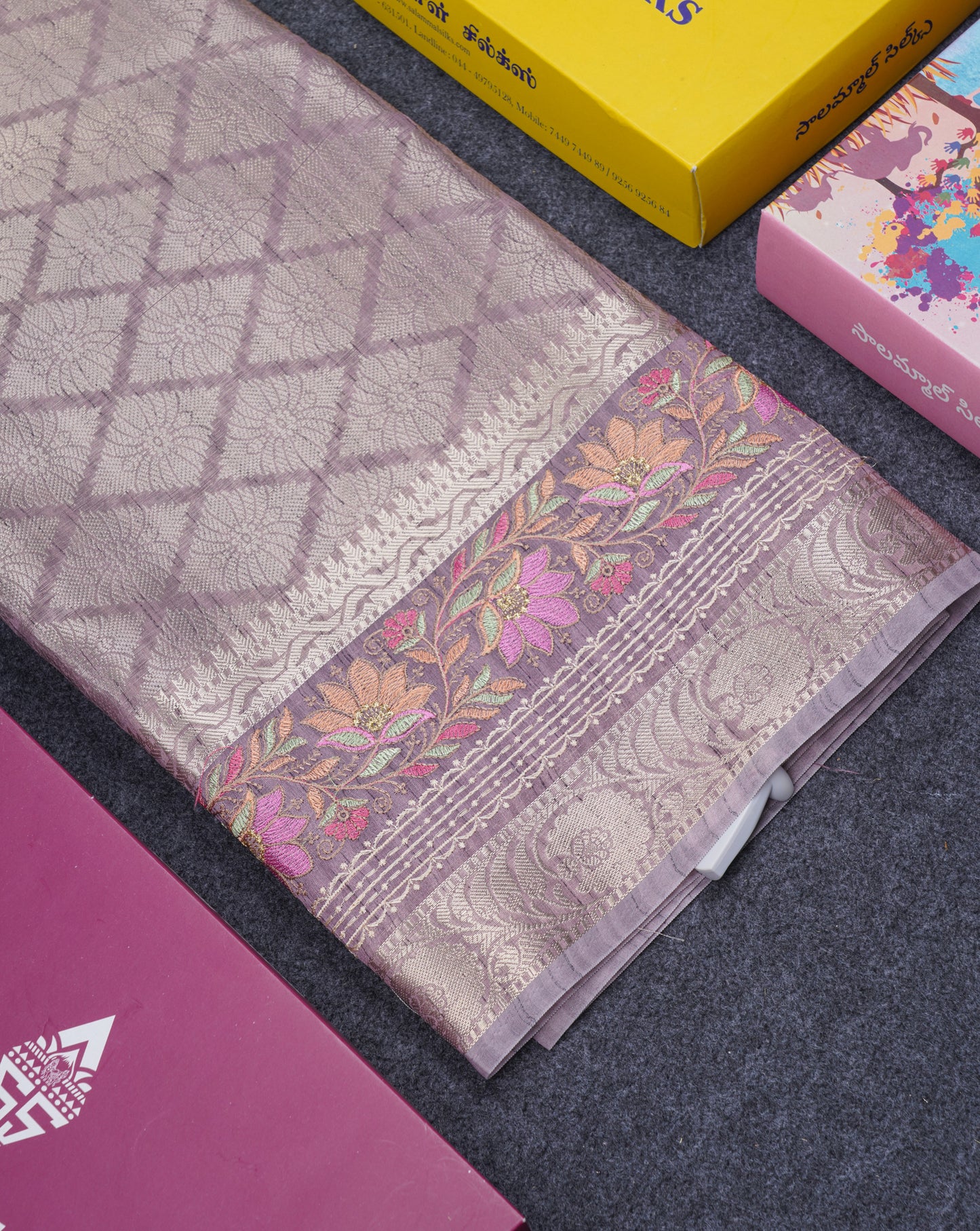 Light Violet Semi Tussar Fancy Saree With Embroidery Border
