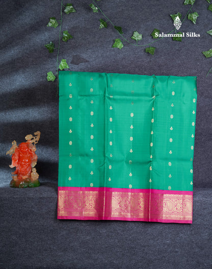 Pure Silk Pattu Pavadai (Saffire Green) With Contrast Pink Blouse 45"