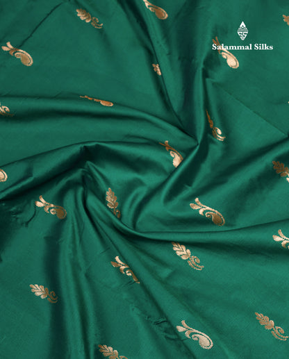 11 Yards Semi Silk Saree Bottle Green with Contrast Pink Traditional Border