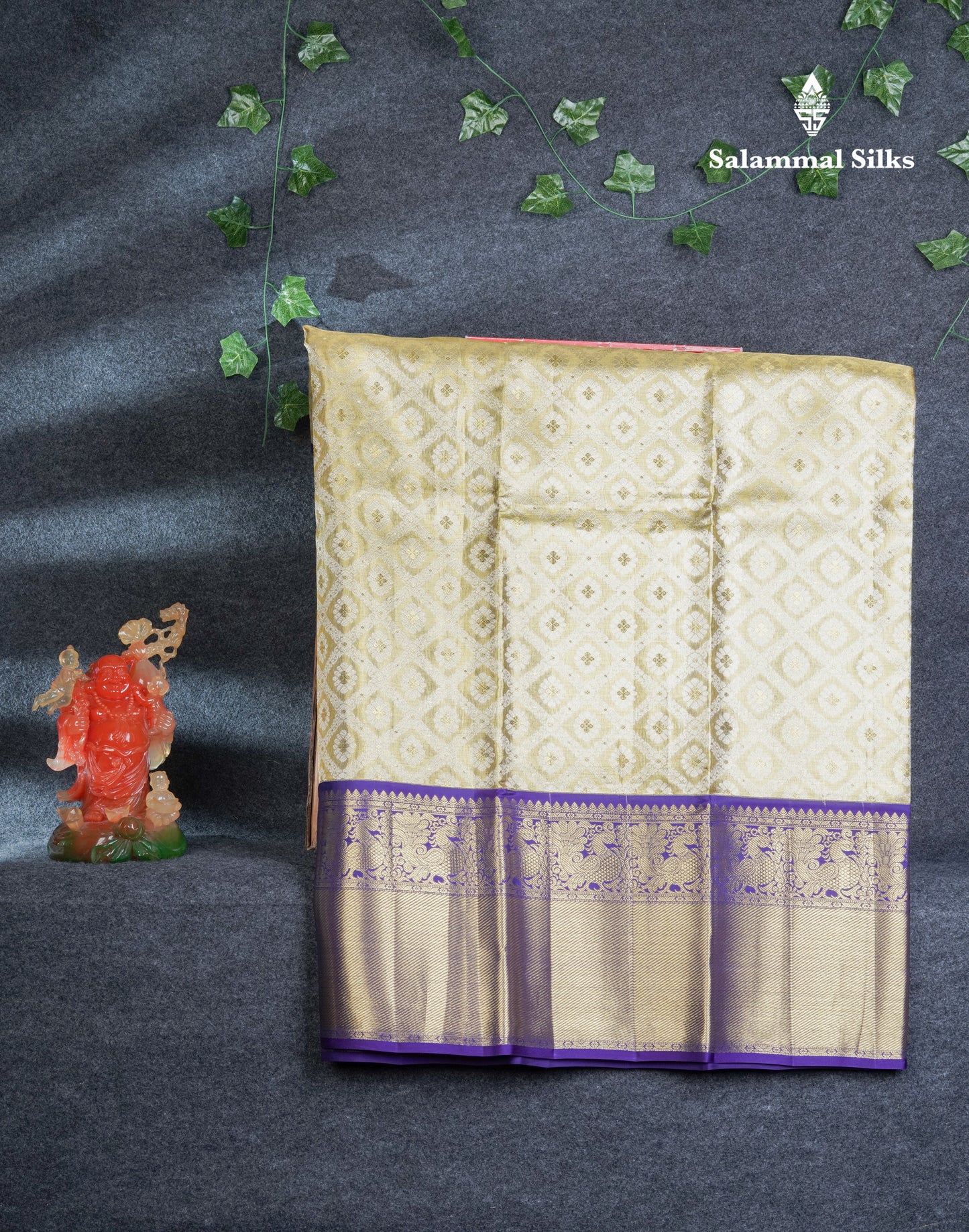 Pure Silk Pattu Pavadai Tissue (Gold) With Contrast Violet Blouse 45"