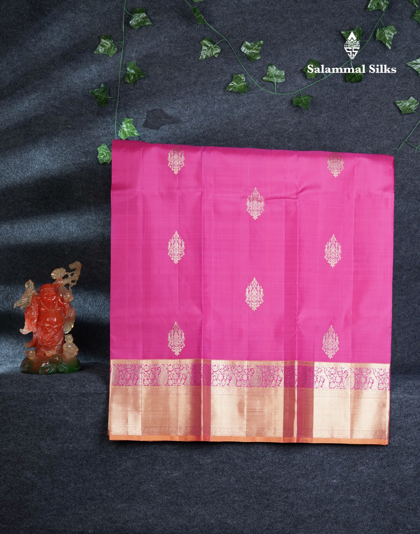 Pure Silk Pattu Pavadai (Magenta Pink) With Contrast Dual Tone Orange Blouse 45"