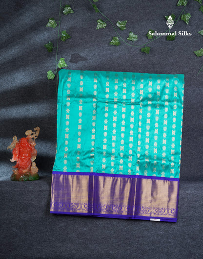 Pure Silk Pattu Pavadai (Sapphire Blue) With Contrast Violet Blouse 45"