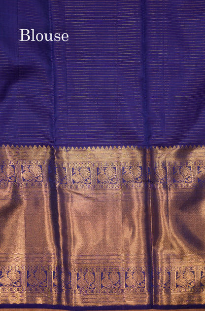 Peacock Blue Colour Small Checks Pure Kanjivaram Silk Saree With Royal Blue Long Border