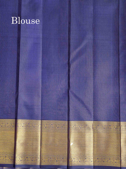 Korvai 2G Zari Pure Kanjivaram Silk Saree - Tomato Red Colour Body With Contrast Navy Blue Border
