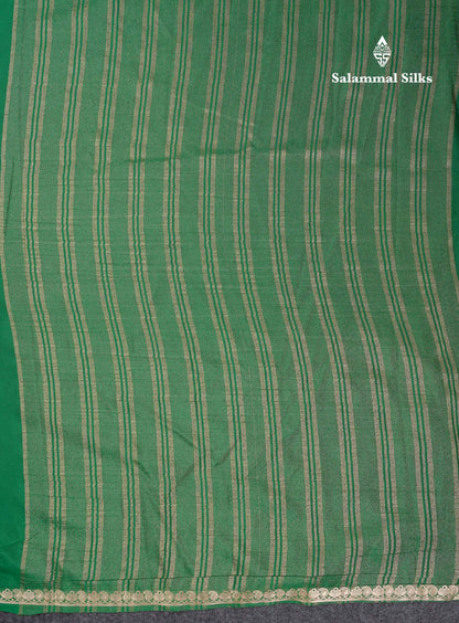Beautiful Bottle Green Plain Semi Mysore Silk Saree With Small Traditional Zari Border