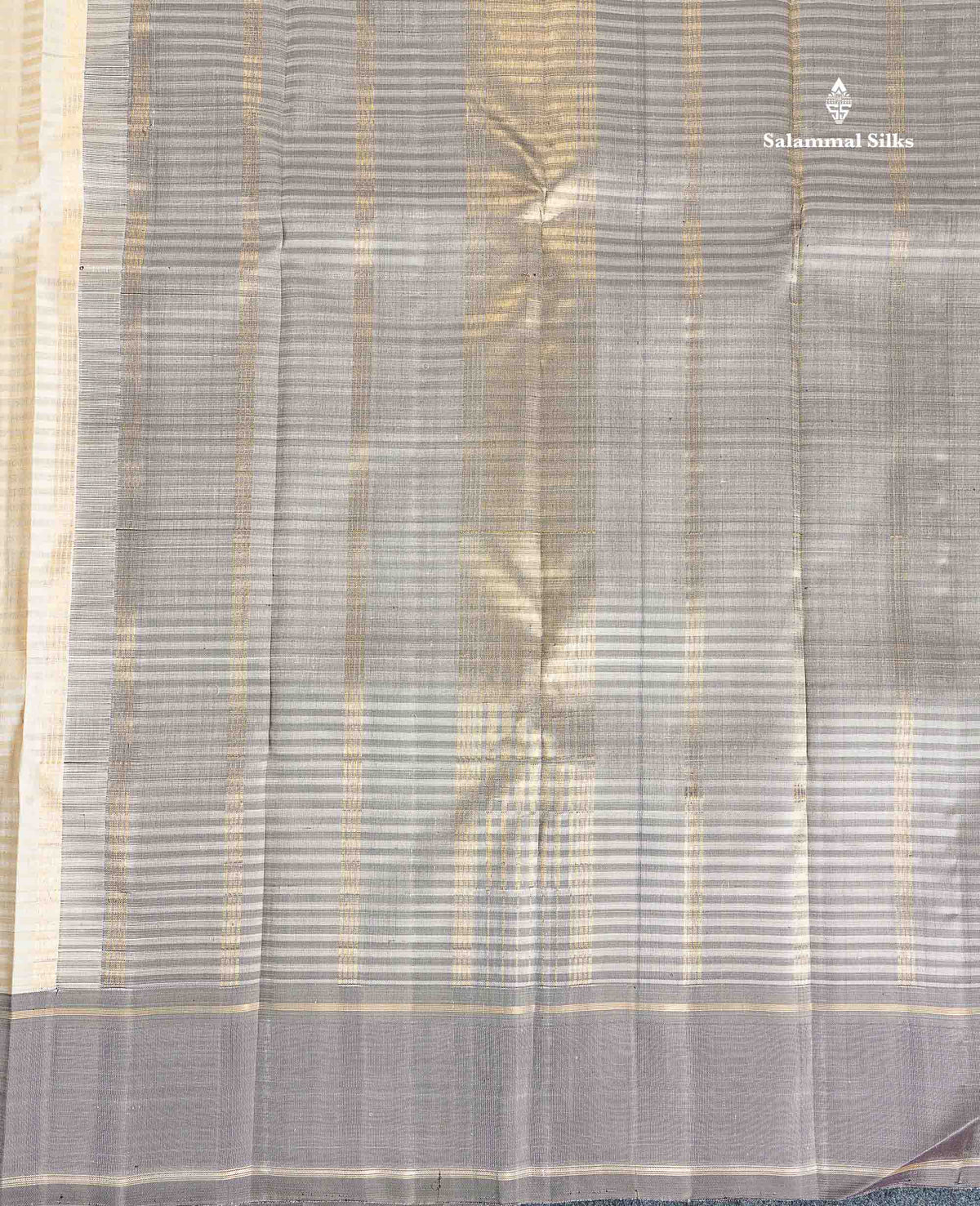 2G Zari Pure Kanjivaram Silk Saree - Beige Colour Body With Contrast Light Grey Gap Border