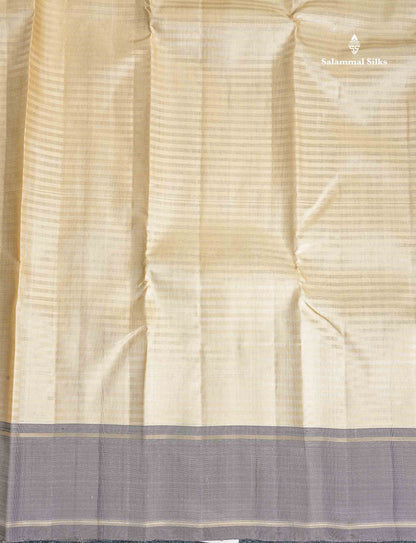 2G Zari Pure Kanjivaram Silk Saree - Beige Colour Body With Contrast Light Grey Gap Border