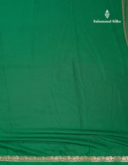 Beautiful Bottle Green Plain Semi Mysore Silk Saree With Small Traditional Zari Border