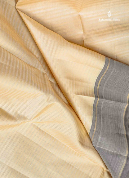 2G Zari Pure Kanjivaram Silk Saree - Beige Colour Body With Contrast Light Grey Gap Border