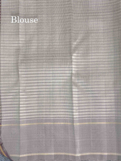 2G Zari Pure Kanjivaram Silk Saree - Beige Colour Body With Contrast Light Grey Gap Border