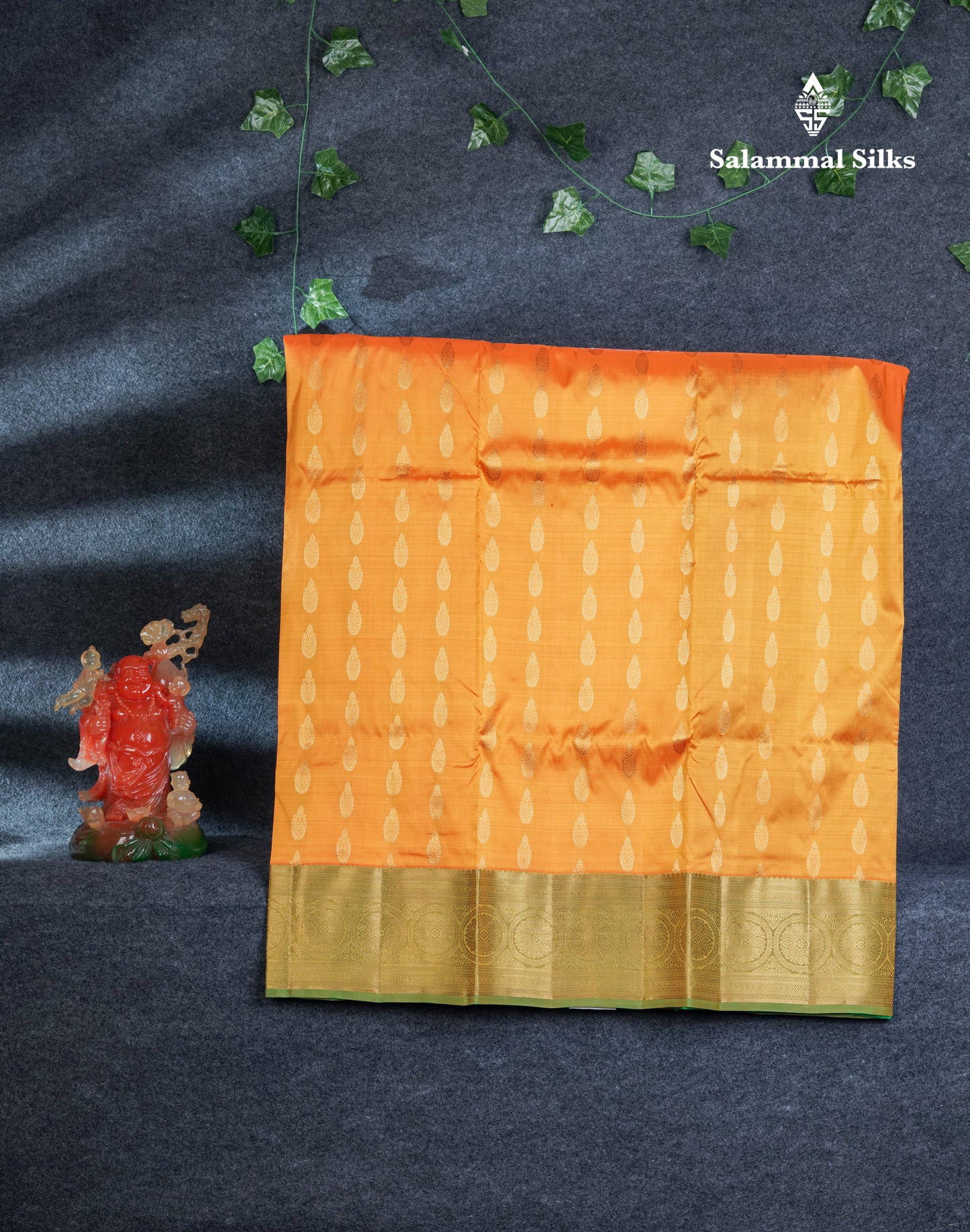 Pure Silk Pattu Pavadai (Mango Yellow) With Contrast Green Blouse 44"