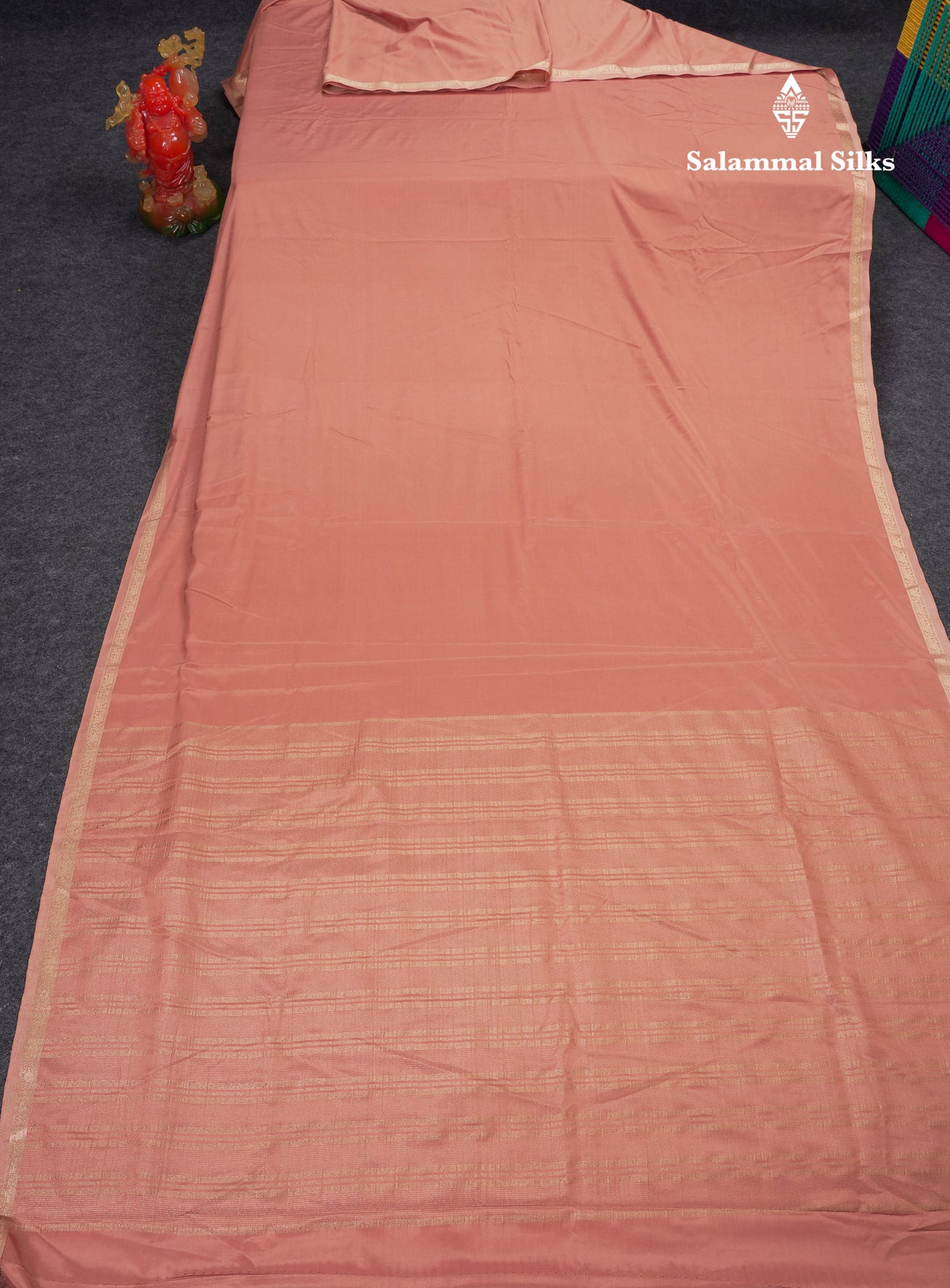 Beautiful Light Chocolate Plain Semi Mysore Silk Saree With Small Traditional Zari Border