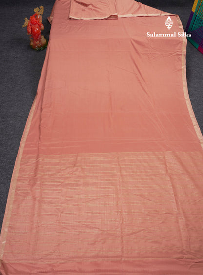 Beautiful Light Chocolate Plain Semi Mysore Silk Saree With Small Traditional Zari Border