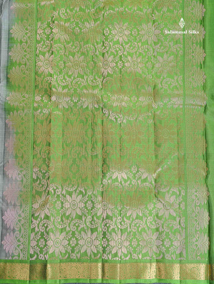 Pure Mix Silk Saree - Light Grey Colour Body Zari Butta With Light Green Small Border