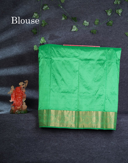 Pure Silk Pattu Pavadai (Mango Yellow) With Contrast Green Blouse 44"