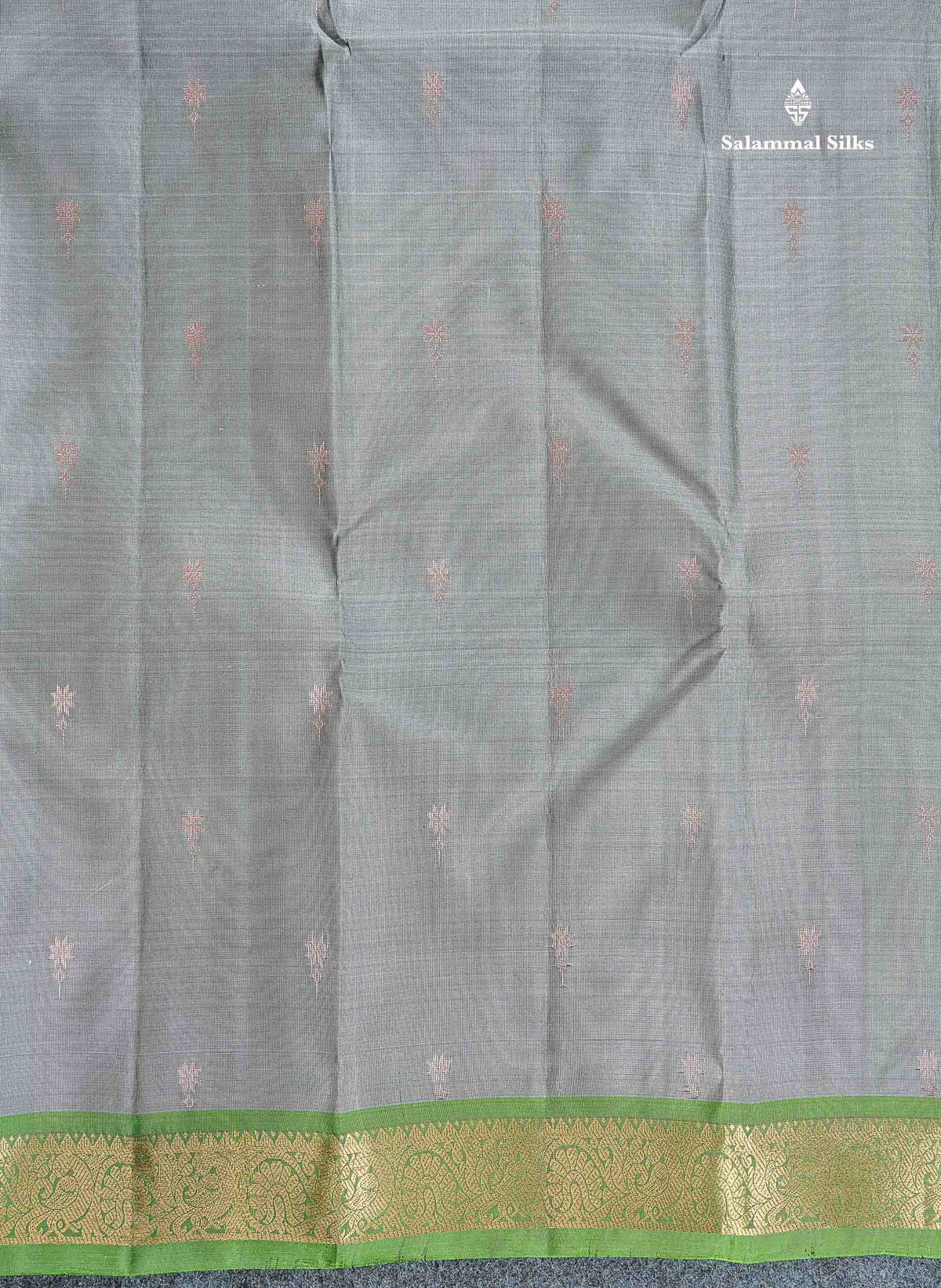 Pure Mix Silk Saree - Light Grey Colour Body Zari Butta With Light Green Small Border